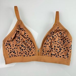 All You Lively Bra‎ Bralette Busty Mesh Trim Cheetah Leopard Printed Beige Tan